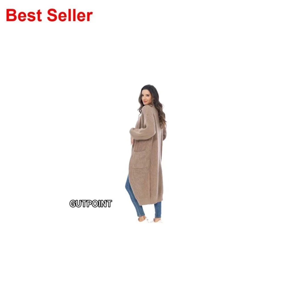 Oversized Long Cardigan Sweater with Pockets, Chunky Cable Knit, Open Front